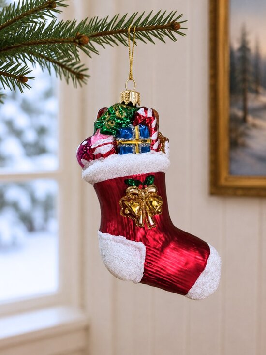Other - Vintage Hand Blown Glass Christmas Stocking Ornament 4.5"